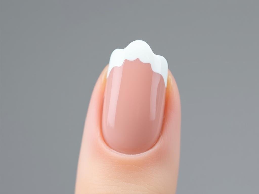 Close-up of shell-inspired French tip nail design