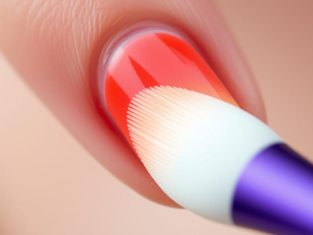 Close-up of sunset ombre nail technique for beach nail inspo