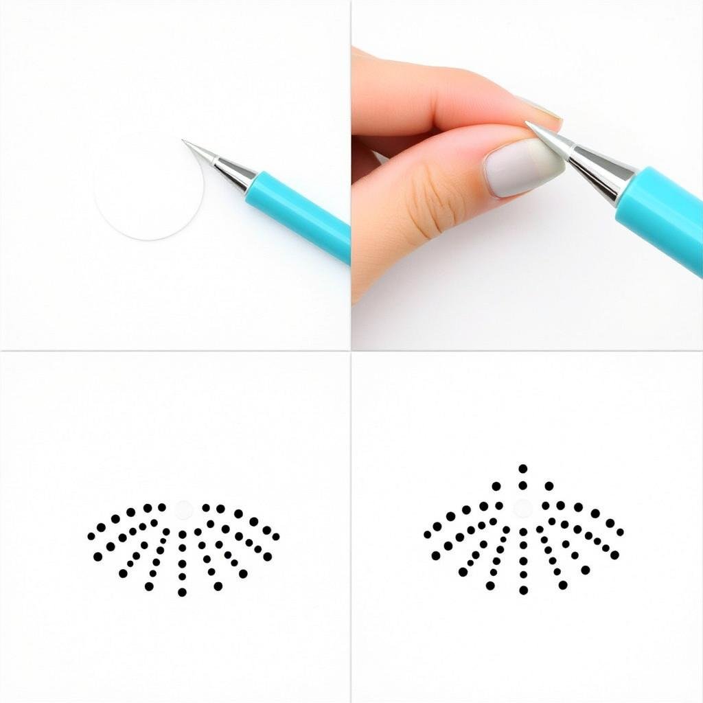 Close-up tutorial showing how to create a simple dotted seashell design for trendy beach nails
