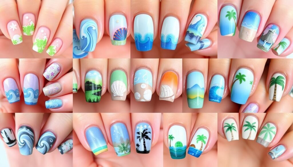 Collection of beach nail art designs created by readers