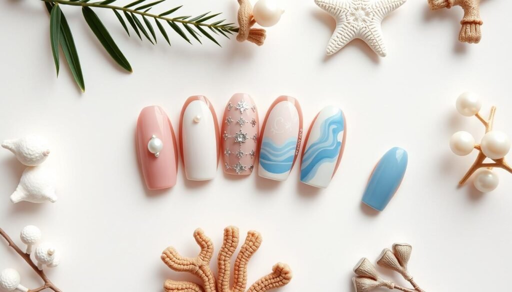 Collection of classy beach nails designs arranged elegantly