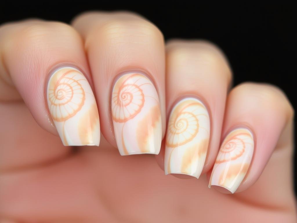Conch shell beach nail designs in neutral tones