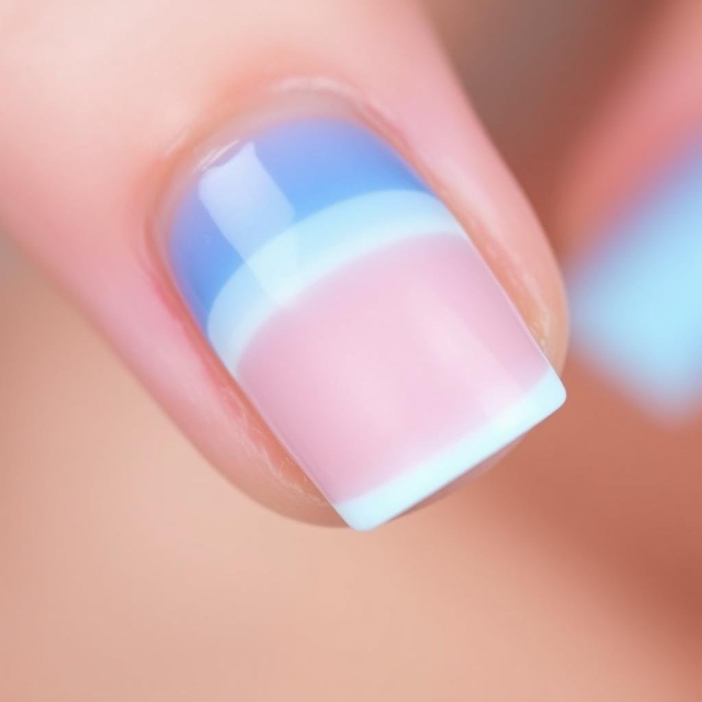 Gradient blue french tips on natural base for beach nail inspo