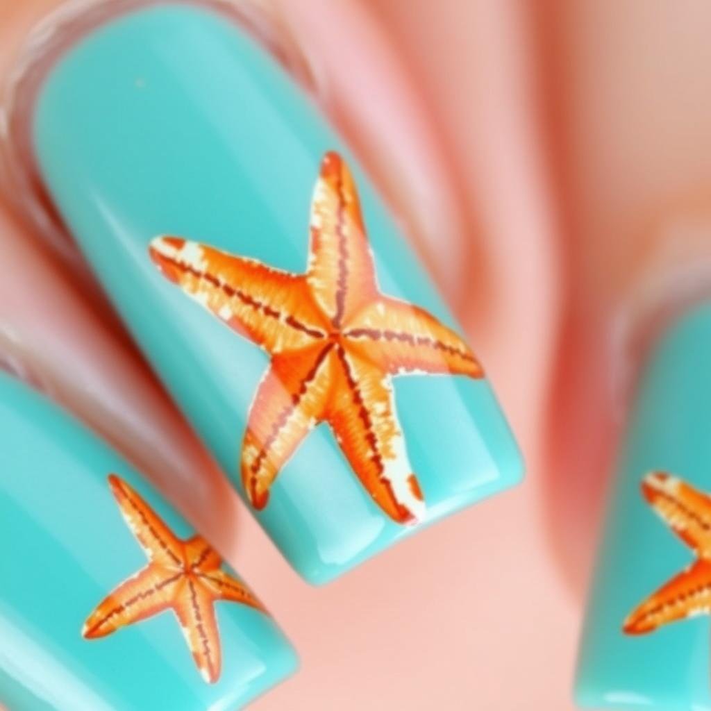 Hand-painted starfish nail design for beach vacation