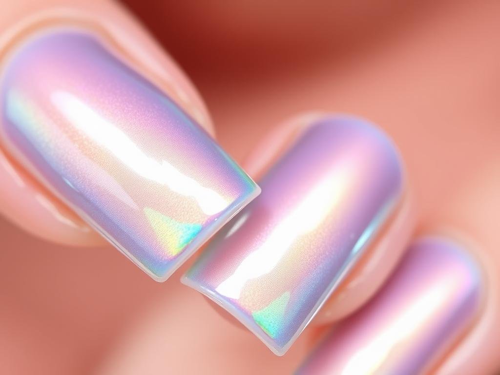 Iridescent mermaid nail design for beach vacation
