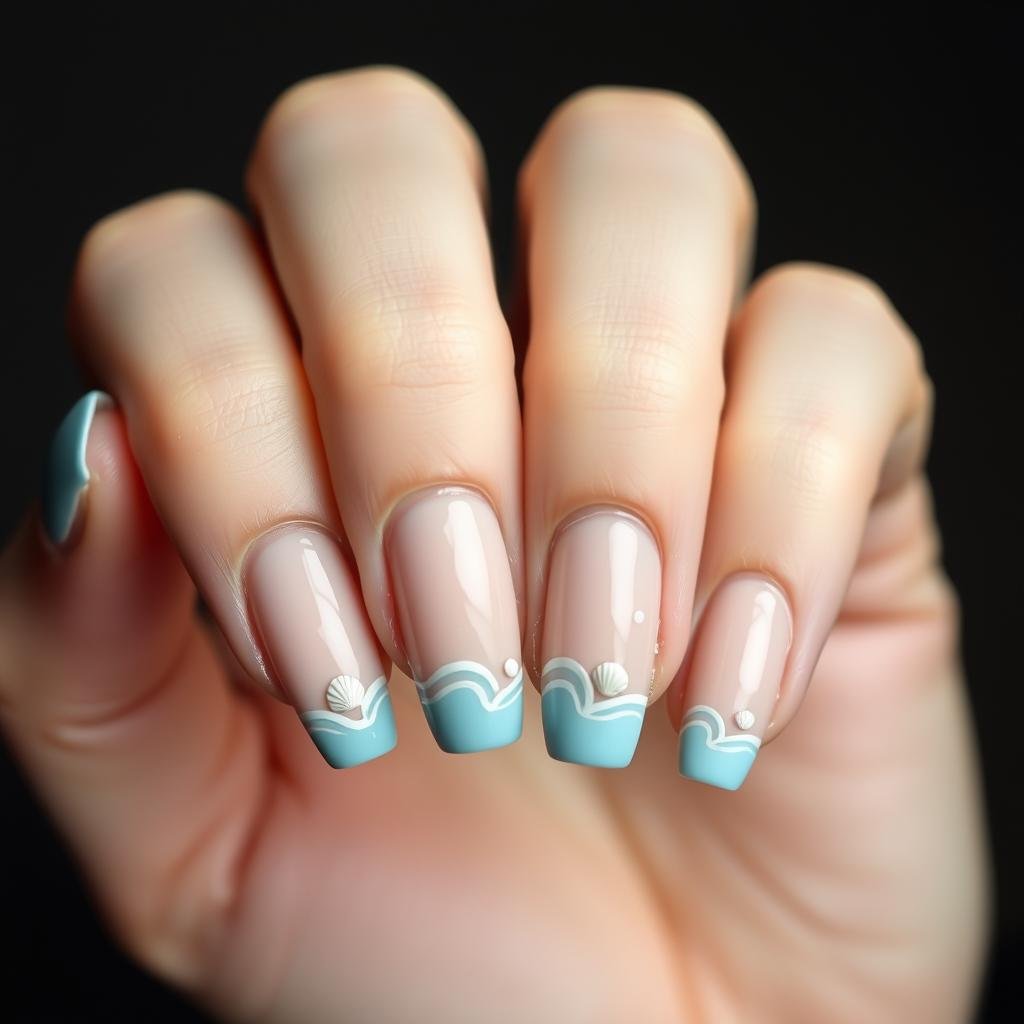 Minimalist beach designs on short cute beach nails
