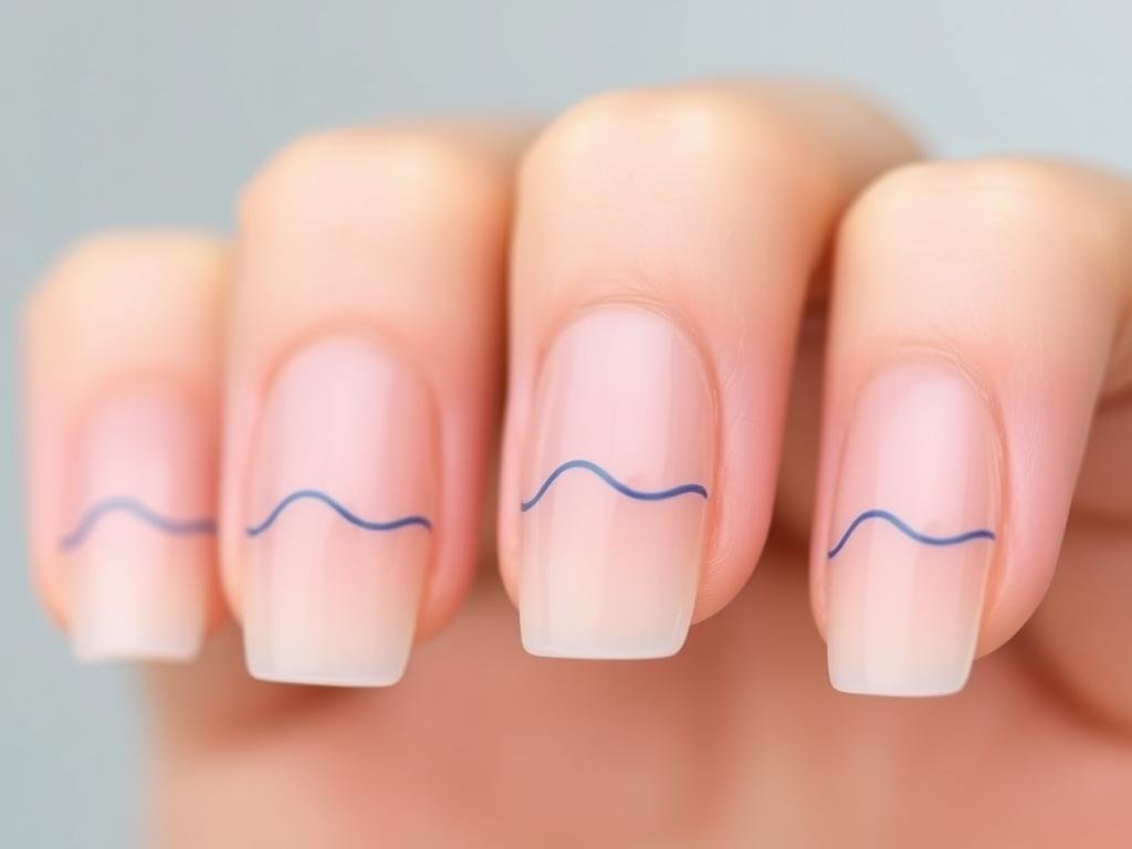 Minimalist beach nail design with single wave line accent