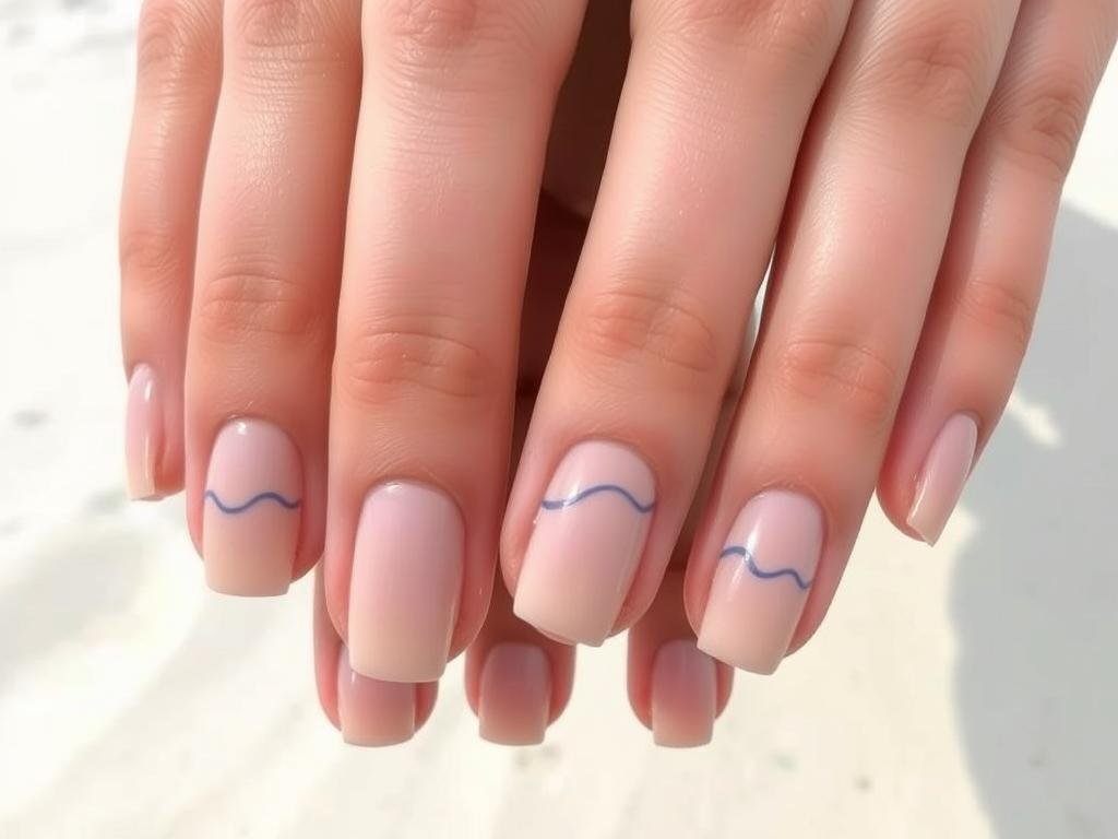 Minimalist neutral beach nails with subtle wave designs