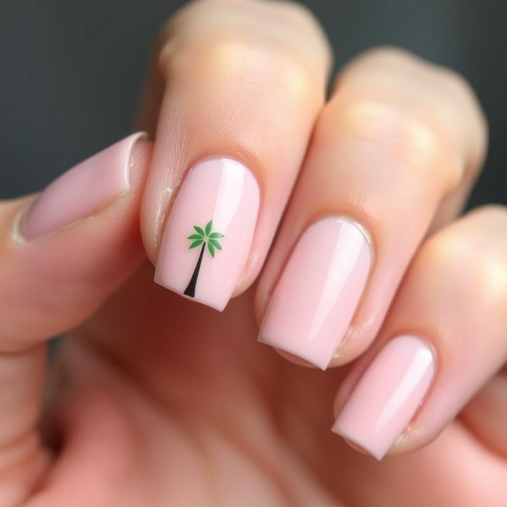 Minimalist palm accent nail design for beach vacation