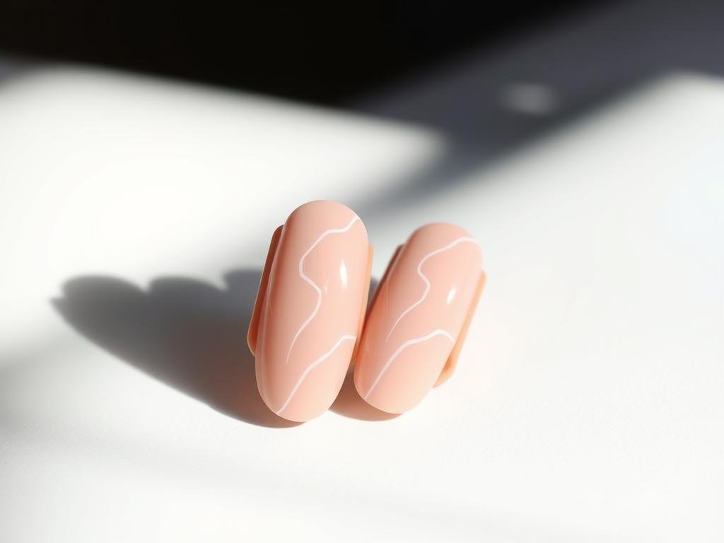 Minimalist shell outline on cute beach nails with nude base
