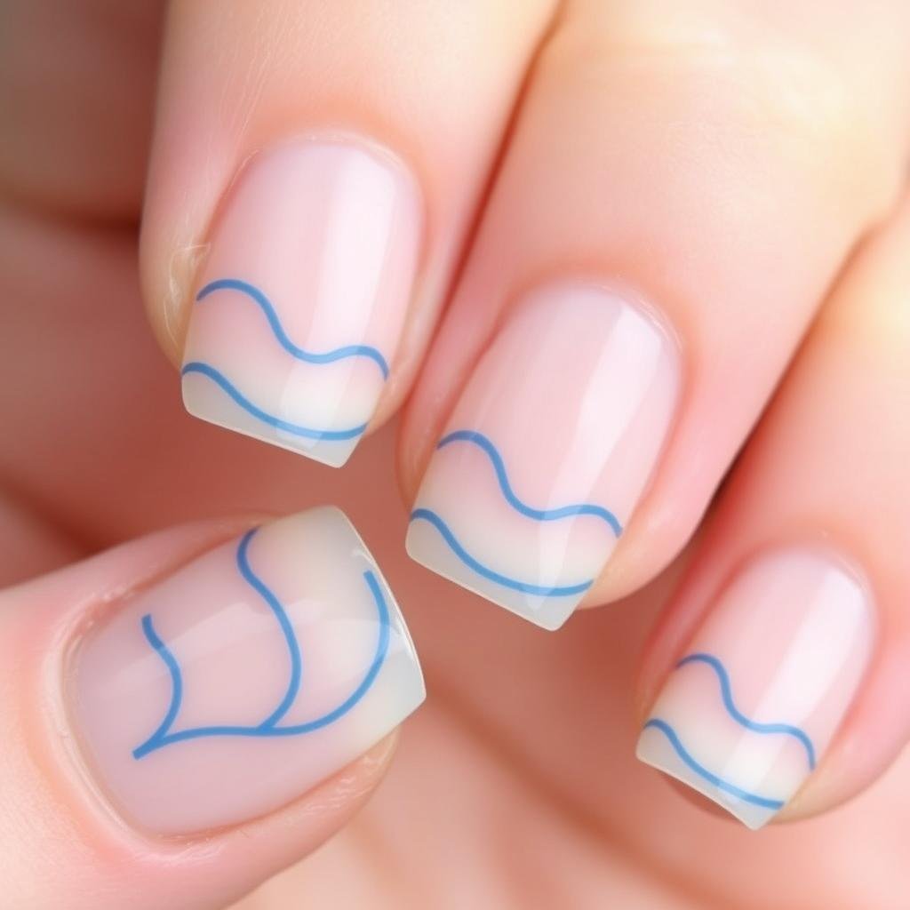 Minimalist wave line beach nail art