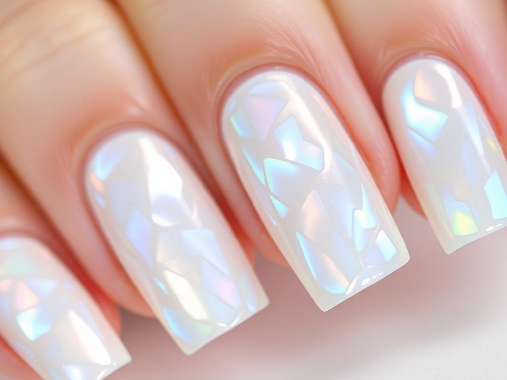 Mother of pearl beach nail designs with iridescent finish