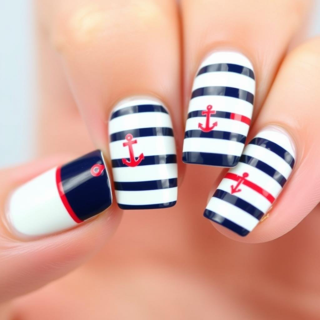 Nautical stripe beach nail art