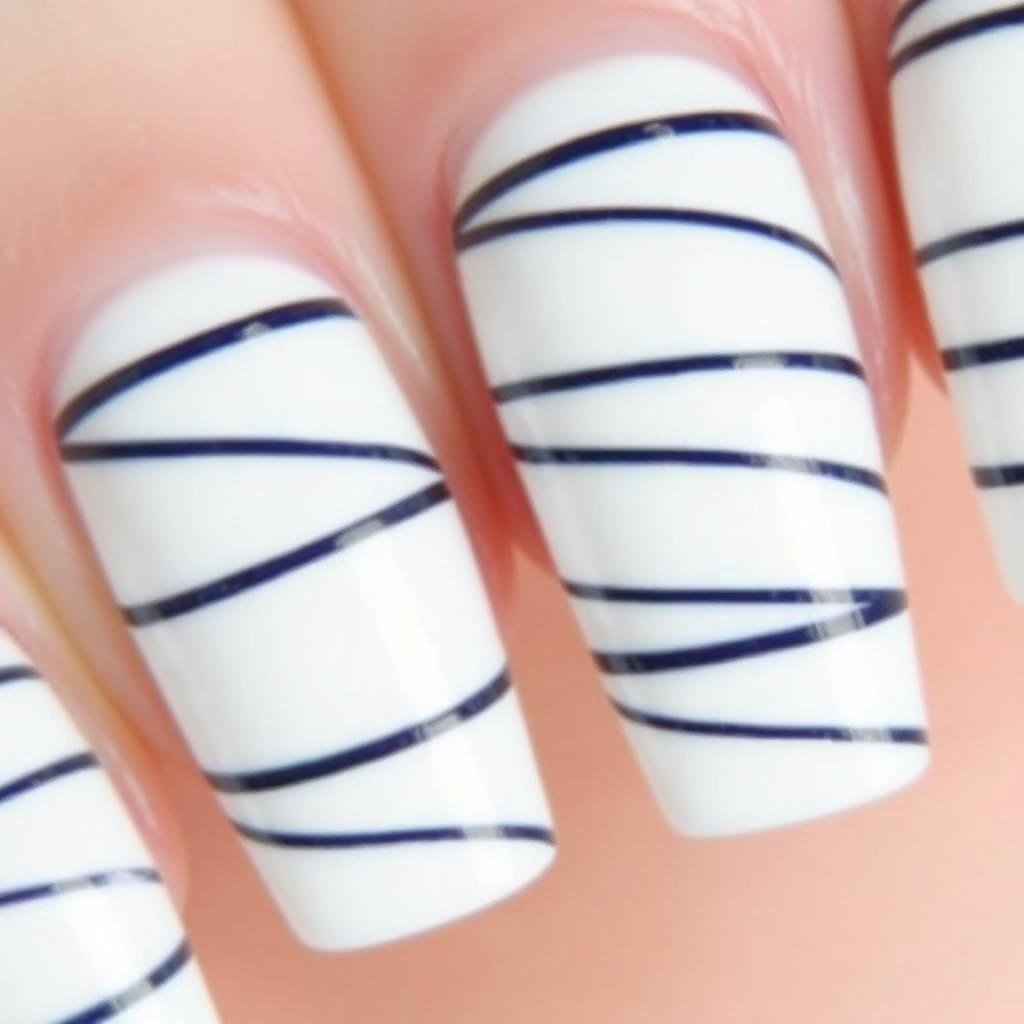 Nautical stripe simple beach vacation nails