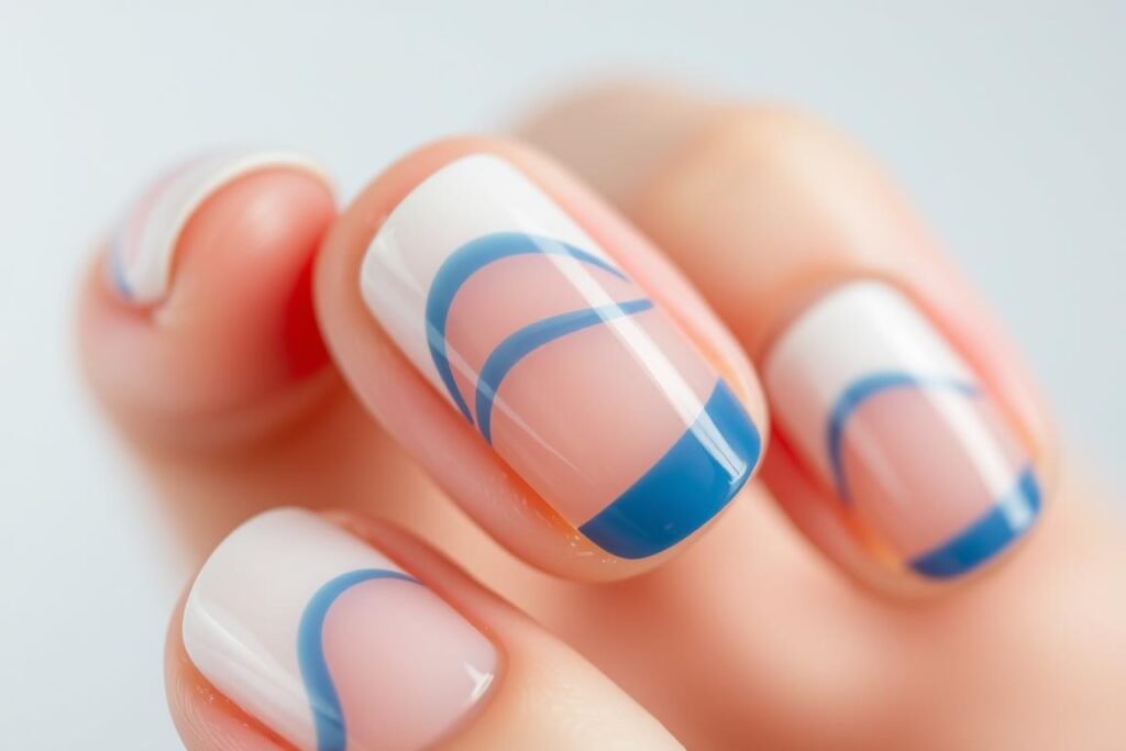 Negative space nail art with minimal beach elements for beach nail inspo