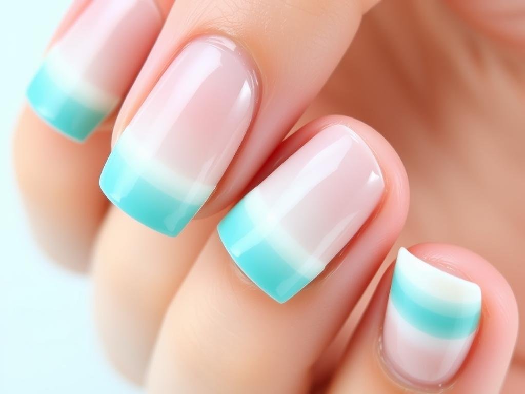 Ombre beach French tips in turquoise and teal colors