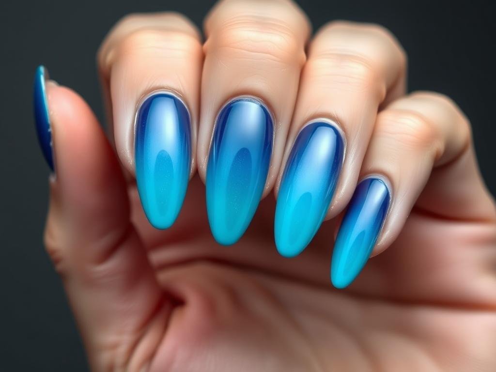 Ombre ocean cute beach nails transitioning from deep blue to turquoise