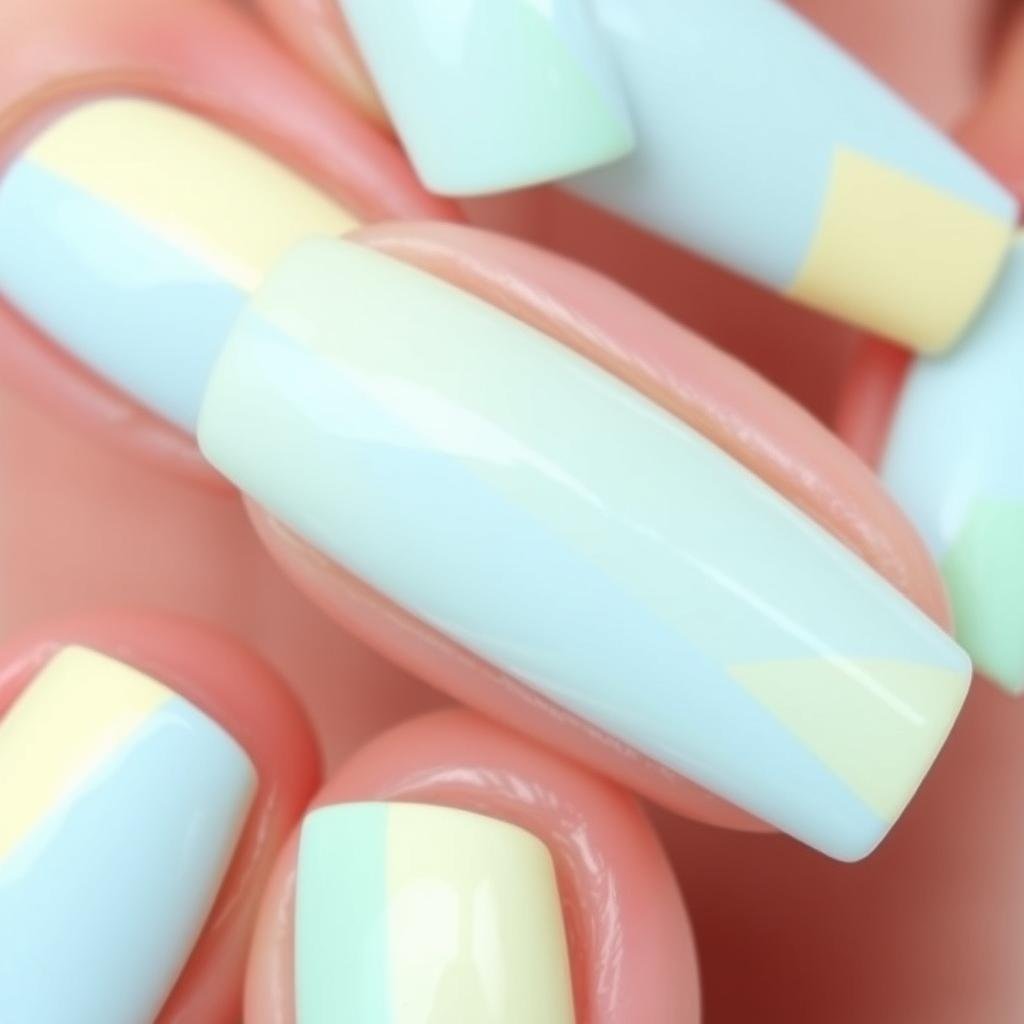 Pastel color block simple beach vacation nails