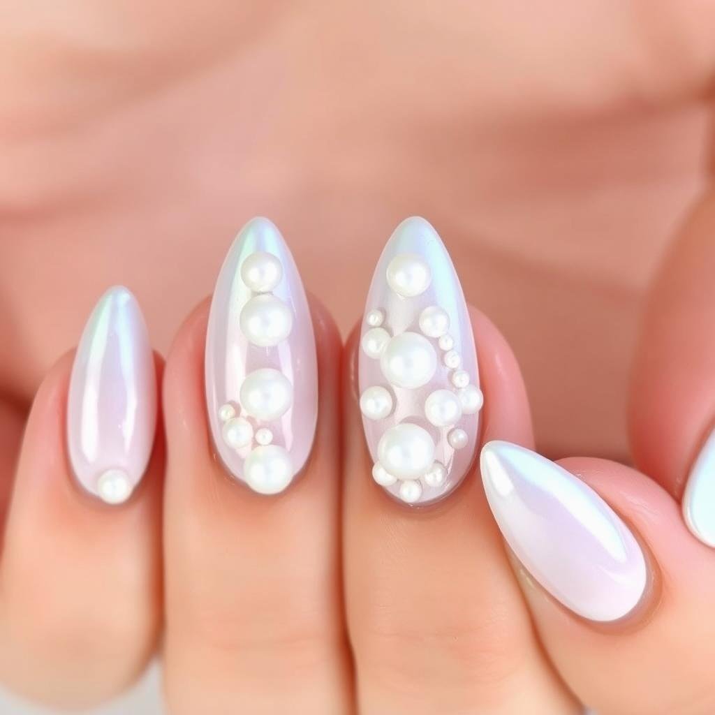 Pearl-inspired seashell nail art for beach vacation