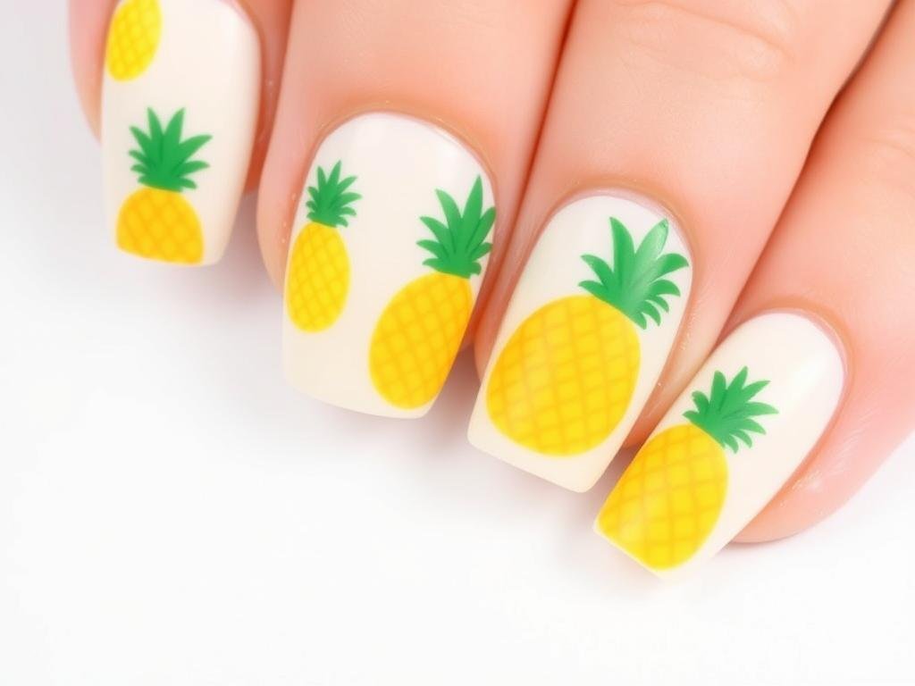 Pineapple pattern beach nail design in yellow and green
