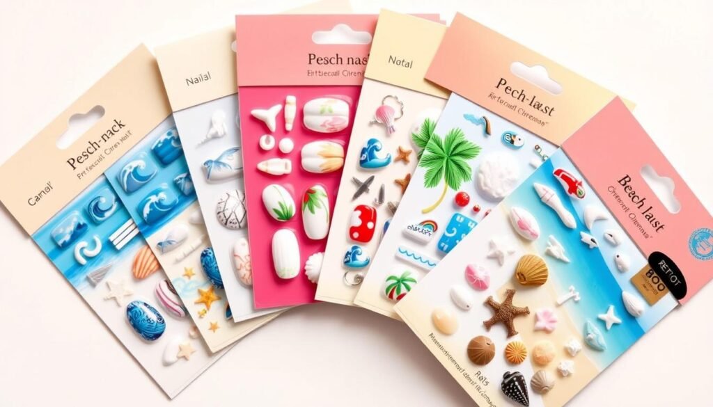 Pre-designed beach theme press-on cute beach nails in various styles