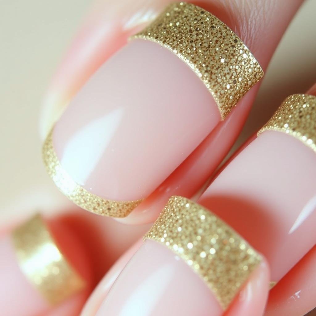 Sandy glitter French tip beach nail art