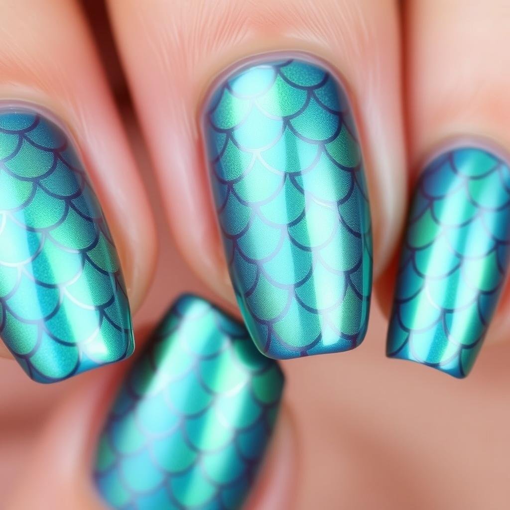 Scale pattern nail design for beach vacation