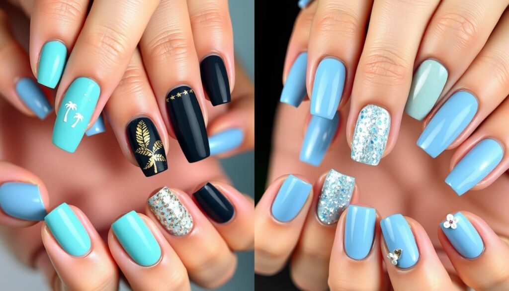 Seasonal blue beach nails for different times of year