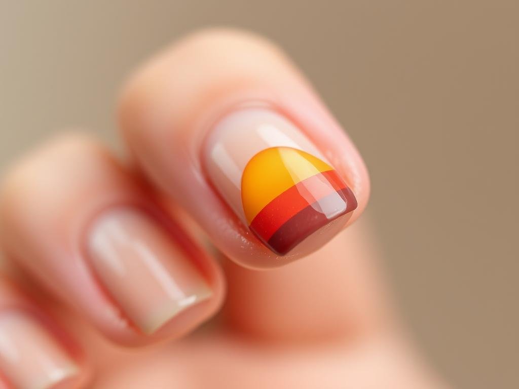 Short beach nails with sunset accent nail and neutral base