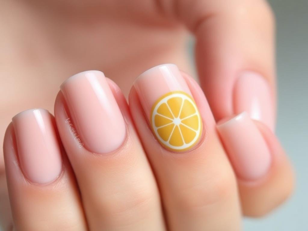 Simple beach vacation nails with citrus accent design
