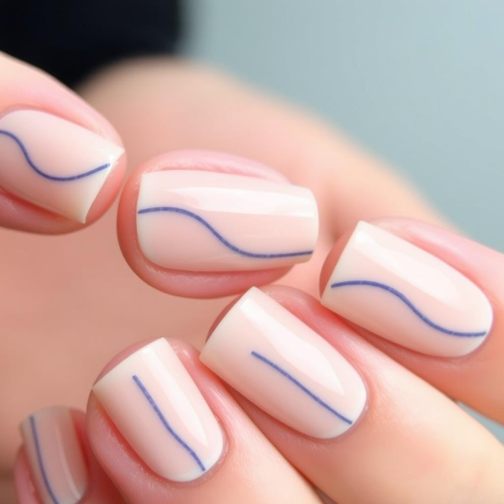 Simple beach vacation nails with minimal wave line design
