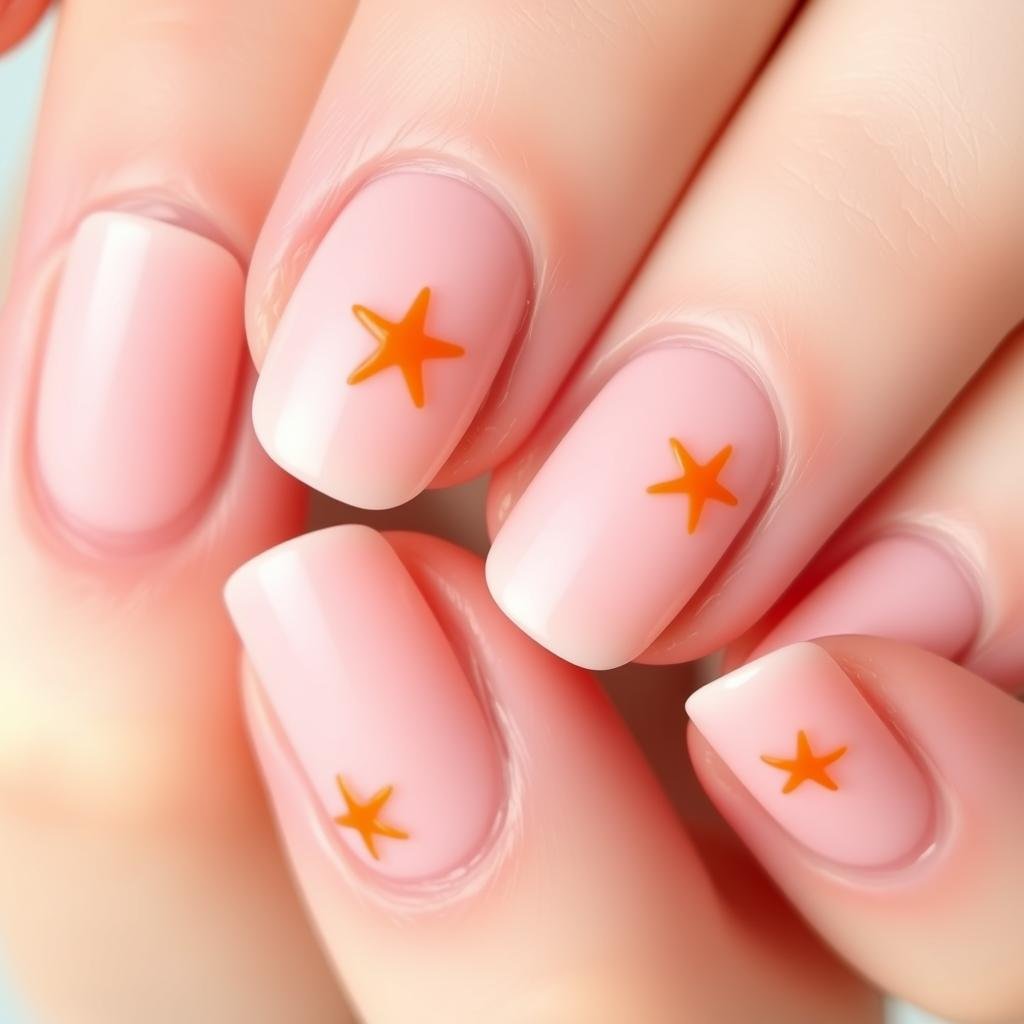 Simple beach vacation nails with tiny starfish design