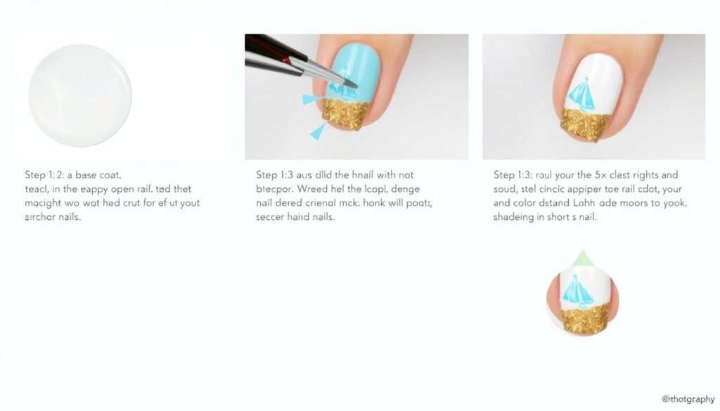 Step-by-step application of short beach nail design