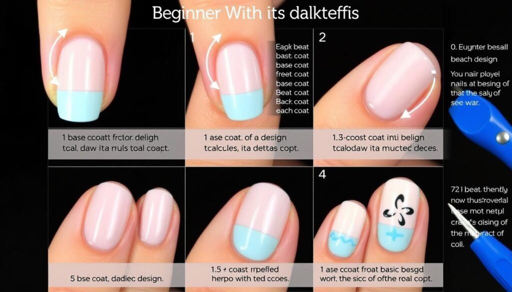 Step-by-step beginner tutorial for creating simple beach nail designs