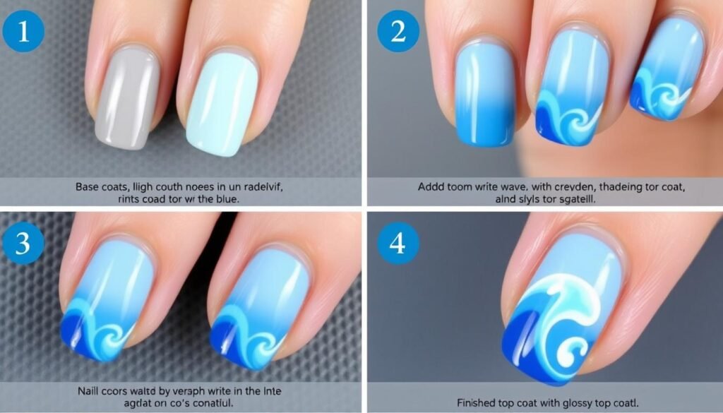 Step-by-step tutorial for creating ocean wave beach nail art