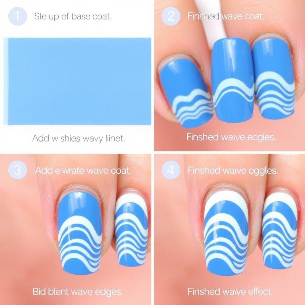 Step-by-step tutorial showing how to create simple wave design for trendy beach nails