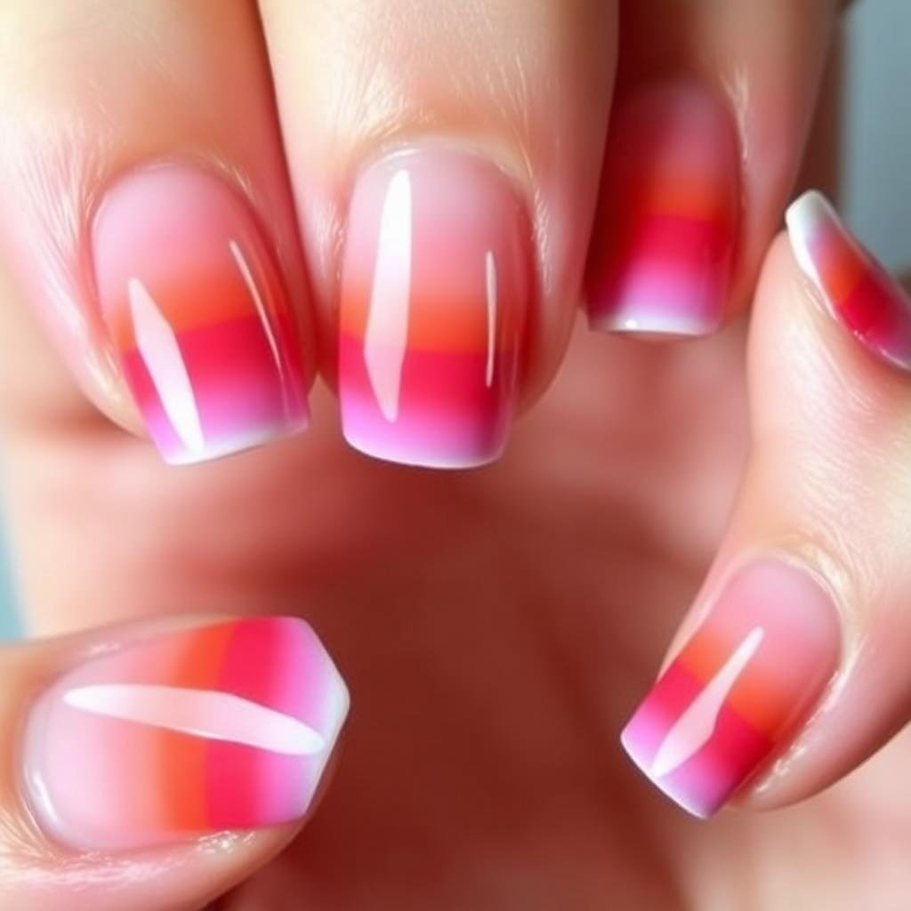 Sunset gradient French tip beach nail art