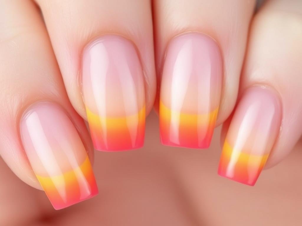 Sunset gradient french tips perfect for simple beach vacation nails
