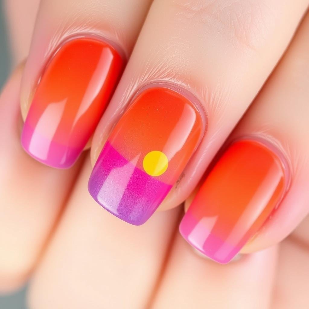 Sunset ombre nail design for beach vacation