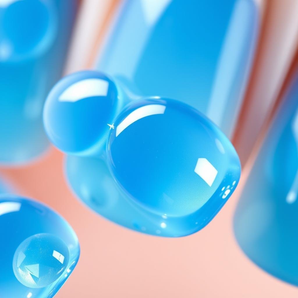 Trendy beach nails featuring 3D water droplet effect over blue gradient base