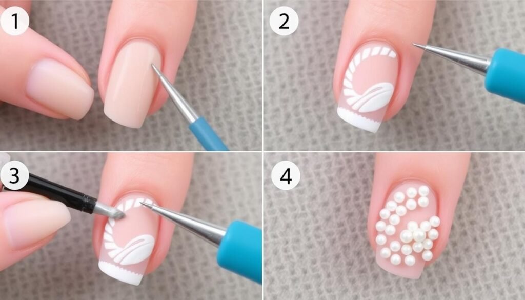 Tutorial showing how to create a seashell accent nail with simple techniques