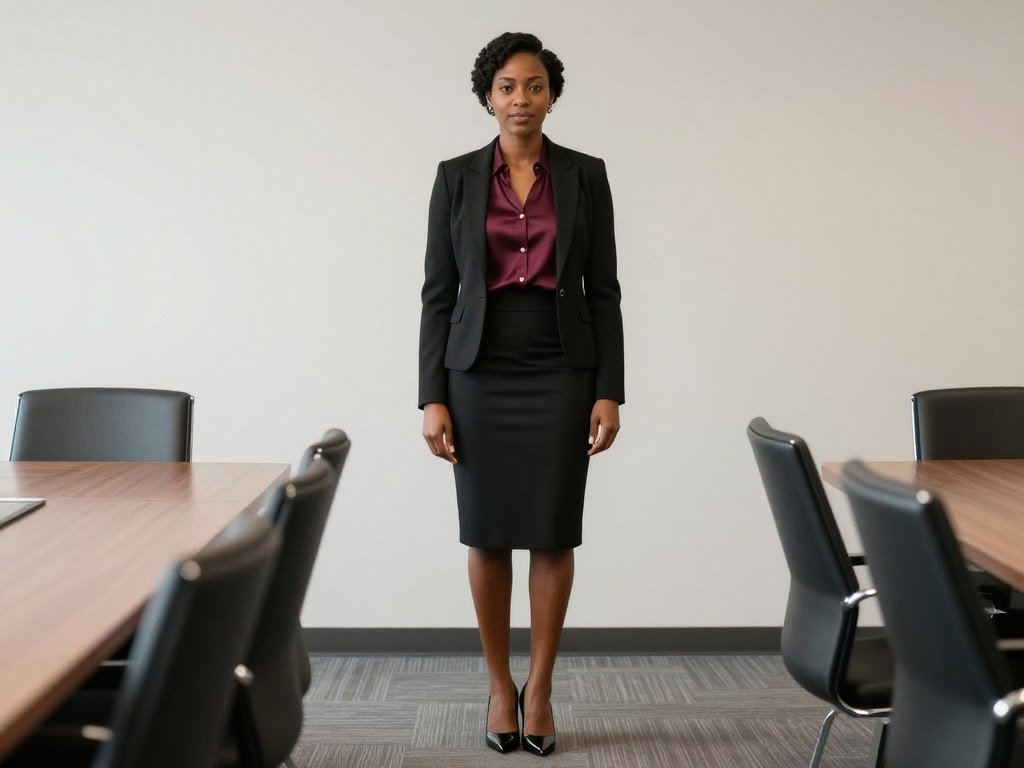 Black woman wearing a pencil maxi skirt with a blazer for a professional office look, demonstrating versatile long skirt outfits for Black women