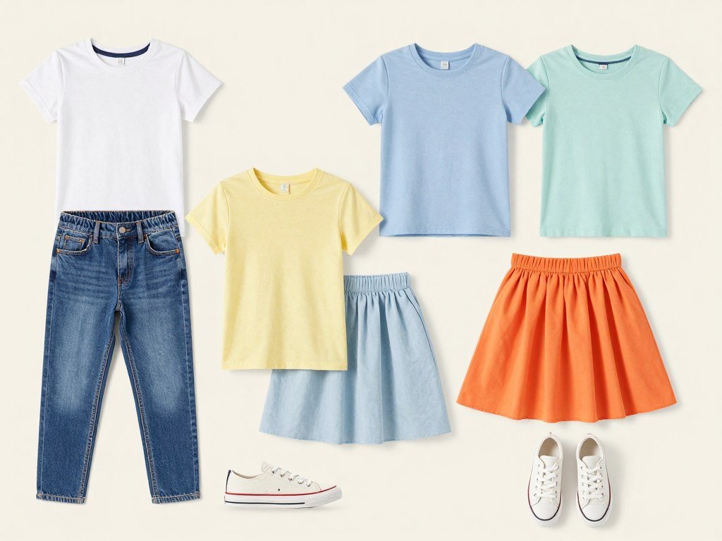 Capsule wardrobe of spring school outfit pieces that can be mixed and matched