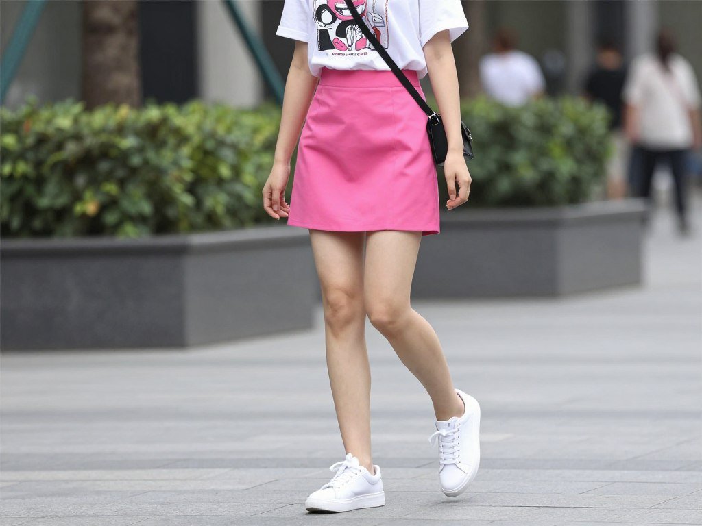 Casual weekend pink skirt outfit with graphic tee and sneakers