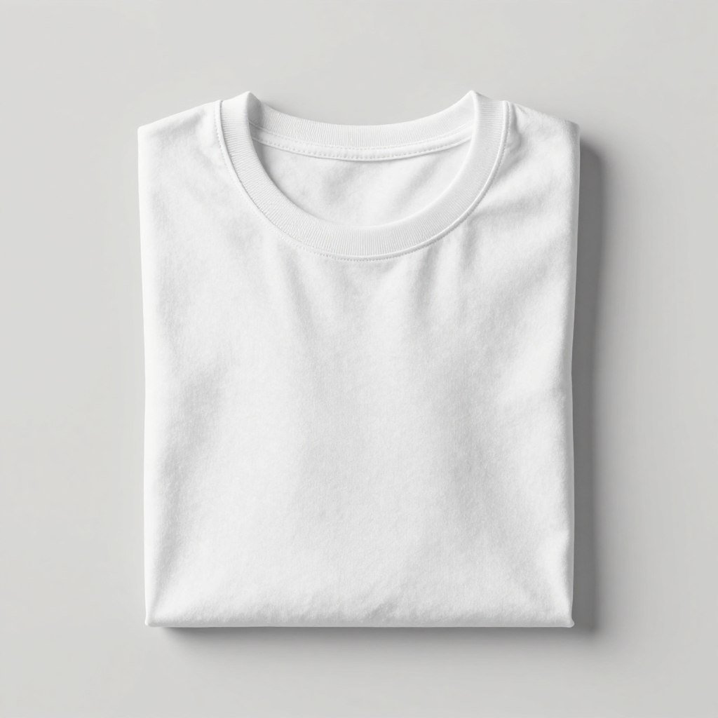 Close-up of basic white t-shirt folded neatly on light background