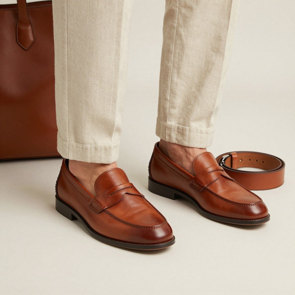 Close-up of structured leather accessories to pair with city linen pants outfit for summer
