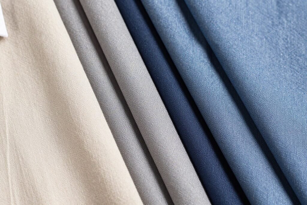 Close-up of various summer-appropriate fabrics for business casual attire