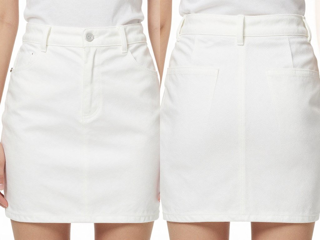 Close-up of white mini skirt fabric textures and details showing quality indicators