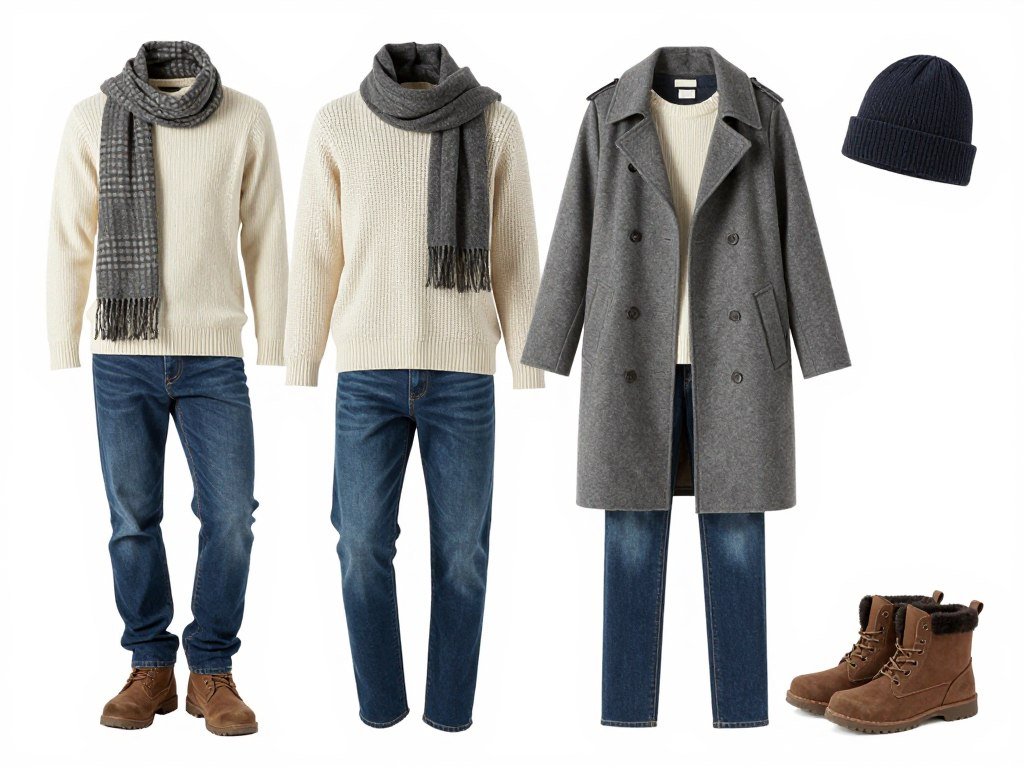 Cold winter school outfit with multiple layers including thermal, sweater, and wool coat