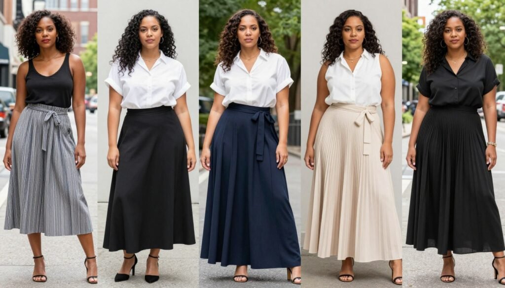 Collage of diverse Black women wearing various long skirt outfits, celebrating the versatility of long skirt outfits for Black women